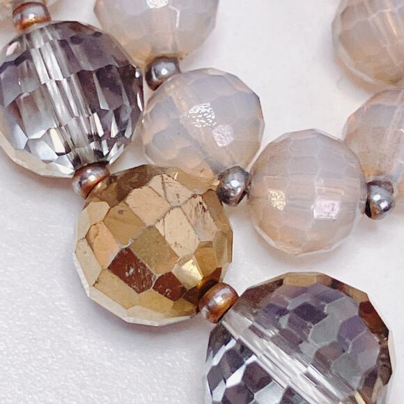 Glass Bead Long Necklace 37" Silver Tone Champagne Crystals - Picture 9 of 11